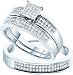 Stunning 3 Pc. 925 Sterling Silver and Genuine 1/3 Ctw. Diamond Trio Wedding Set for Him and Her " Size 7 for Her and Size 10 for Him " ** Free Shipping **