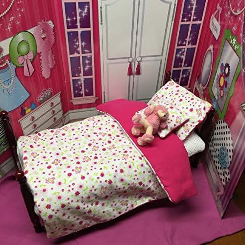 Doll pink butterfly bedding FITS American Girl set with plush dog!