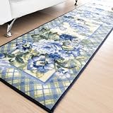 なかね家具 かわいいキッチンマット puro038 フラワーデザインマット ブルー 50×180