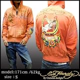 (エドハーディー) Ed Hardy メンズ ジップパーカー Dead Or Alive ロゴ 刺繍 オレンジ パーカー [並行輸入品] dead or alive