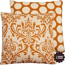 Big Sale Orange Creamsicle Collection - 18" Square Decorative Throw Pillow with Insert - Damask and Polka Dots - Orange and Cream Hues - 1 Pillow Cover, 2 Looks