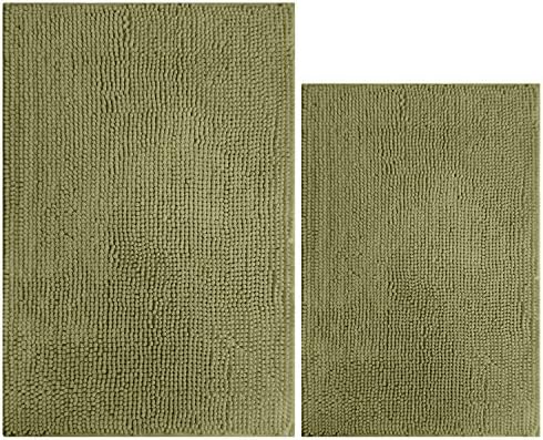 South Coast 2 Piece Bathroom Rug Set (Rectangle Bath Mat &amp; Toilet rug)-Moss (Green)