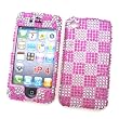 Apple iPhone 4 & 4S Snap-on Protector Hard Case Rhinestone Cover "Pink & Silver Checkers" Design