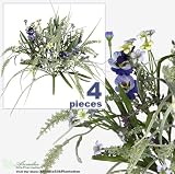 FOUR 17" Pansy Astilbe Mixed Artificial Flower Grass Arrangement _Lavender Purple