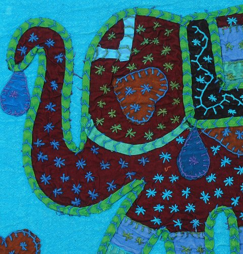 Imagen 4 de Tema decorativo y Trabajo Patch Wall Elephant Algodón Tradicional Tapiz colgante-Tamaño 51 x 16 pulgadas