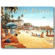 Nostalgic Travel Posters Tin Sign : Waikiki Beach