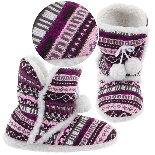 PInk Fair Isle Bootie Slippers for Women