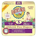 Earths Best TenderCare Chlorine Free Diapers, Size 5 (27+ Pounds), 104 Count