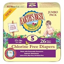 Earth's Best TenderCare Chlorine Free Diapers, Size 5 (27+ Pounds), 104 Count