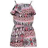 Big Girls Coral Geometric Artwork Motif Pattern Spaghetti Strap Romper 7