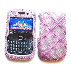 RIM BlackBerry Curve 3G 9300 9330 & Gemini Curve 8520 & 8530 Snap-on Protector Hard Case Rhinestone Cover "Pink Lines Pattern" Design