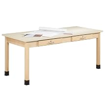 Diversified Woodcraft PT-72P Solid Maple Wood Plain Planning Desk with Dovetailed Drawers, 72" Width x 30" Height x 30" Depth