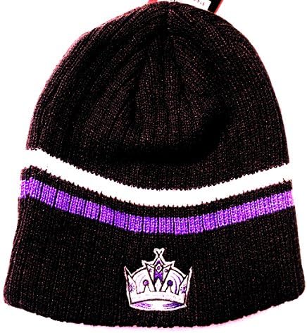 LOS ANGELES KINGS NHL 2 STRIPE KNIT Black Winter Beanie Hat Ski Cap ADULT