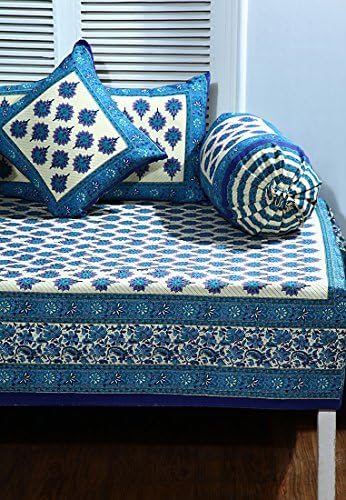 Hand block print 8 pcs diwan set in blue color