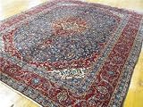 10'2 x 12'8 Navy Blue Persian Hand Knotted Wool Mashad Rug