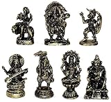 HINDU GODS MINI STATUE SET ~ Lakshmi, Ganesh, Kuber, Hanuman, Durga, Kali, & Saraswati ~ Set of 7 Statues ~ 1.5" - 2" High