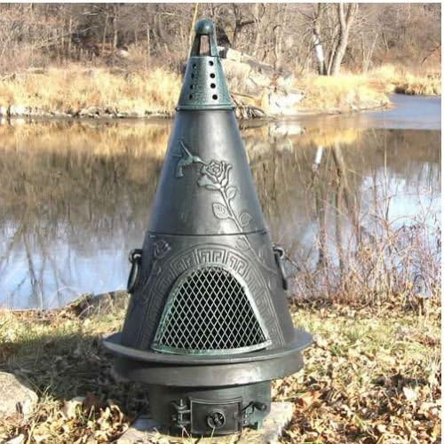 Blue Rooster Garden Style Wood Burning Outdoor Metal Chiminea Fireplace Antique Green Color