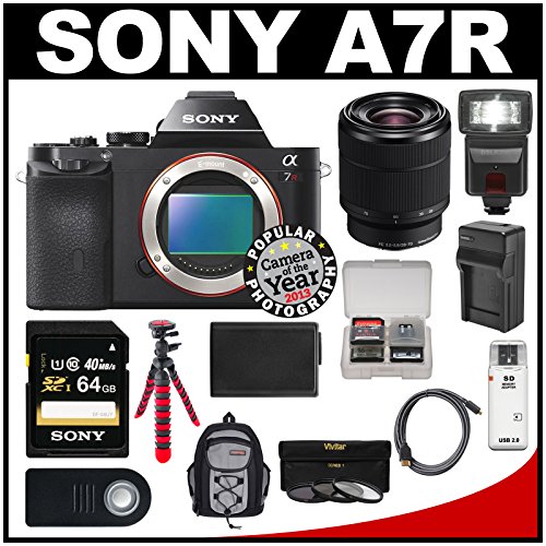 reviews Sony Alpha A7R Digital Camera Body (Black) with 28-70mm Lens + 64GB Card + Backpack + Flash + Battery & Charger + Flex Tripod Kit