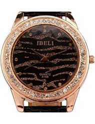 NICE WATCHES LADY WOMEN ZEBRA PATTERN DIAL CRYSTAL BLACK LEATHER QUARTZ