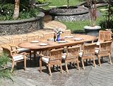 New 11 Pc Luxurious Grade-A Teak Dining Set - Large 117 Oval Table and 10 Stacking Arm Chairs [Model:AB8]