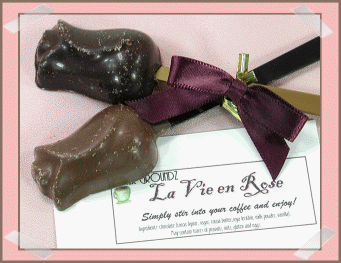 Chocolate Stir Stick Chocolate Roses! 2 Sets of 2 Swizzles