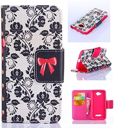 C7 Case Alcatel C7 Case Alcatel One Touch Pop C7 Case,Tribe-Tiger Stylish Black Vine And Bowknot Design Premium Pu Leather Magnet Flip Folio Wallet [Built-in Card Slots] Kickstand Case Cover for Alcatel One Touch Pop C7