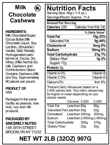MILK CHOCOLATE CASHEWS-2LBS!!!