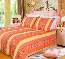 [Summer Paradise] 100% Cotton 2PC Vermicelli-Quilted Striped Patchwork Quilt Set (Twin Size)