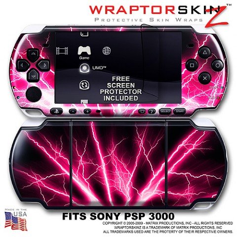 Lightning Pink WraptorSkinz Skin and Screen Protector Kit fits Sony PSP 3000