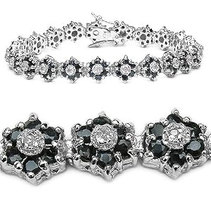 7.05 Carat Genuine Sapphire Round and Diamond Accent Silver Bracelet by