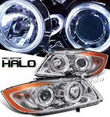 bmw 2006-2008 bmw 3 series - e90 4dr chrome w/halo headlight-projector performance head light/ lamp 1 set rh & lh 2006,2007,2008