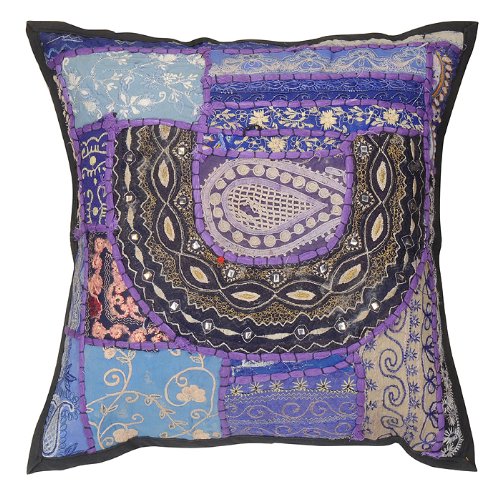 Imagen 2 de Patchwork hecho a mano indio Cover Designer algodón bordado Cojín establecer tamaño de 16 x 16 pulgadas Juego de 2 piezas