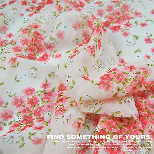 White Silk Georgette Fabric with Pink Floral Pattern for Sale, Printed Crepe Fabric By The Yard, Width 44 Inch (114 cm)