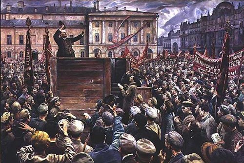 Cover image : Kunstreproduktion: Isaak Israilevich Brodsky, Vladimir Ilyich Lenin (1870-1924) Addressing , 80 x 53