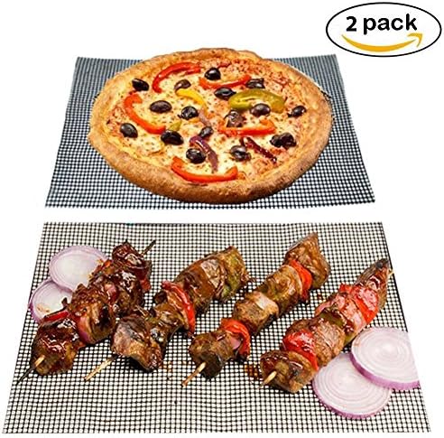 2-Pack Non-stick Mesh Grill Mat, Baking Liner, 15.75 x 13 inches, Fiberglass BBQ Mat/ Pizza Crisper Cooker Mat/ Microwave Mat, Tailorable