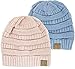Winter White Ivory Thick Slouchy Knit Oversized Beanie Cap Hat,One Size,2 Pack: Denim/Indie Pink