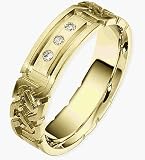 14 Karat Yellow Gold Multi-Texture 6mm Wide Diamond Wedding Band