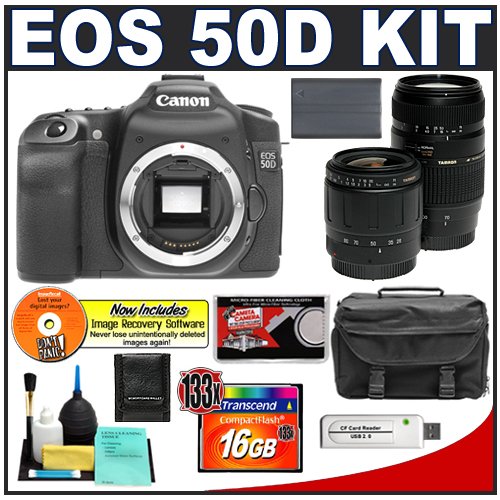 Canon EOS 50D Digital SLR Camera Body + Tamron 28-80mm & 70-300mm Lens + 16GB Card + Battery + Case + Accessory Kit