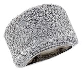 Sterling Silver & Rhodium Plated Dome Band, w/ Tiny High Quality CZ's, 11/16 (17mm) wide