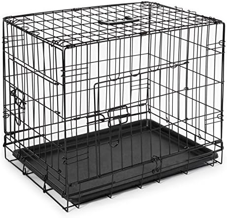 SmithBuilt Folding Black Dog Crate w/ ABS Tray Pan - Double Door - 20 in. Length