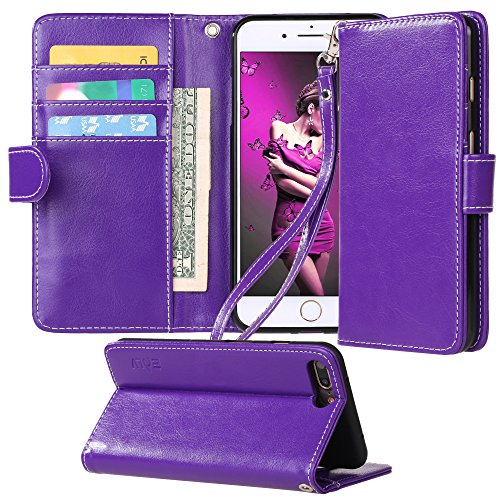 iPhone 7 Plus Case, E LV iPhone 7 Plus Case Cover - Flip Folio Full Body Protection for Apple iPhone 7 Plus - [PURPLE]