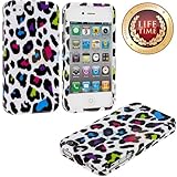 myLife (TM) Colorful Leopard Print Series (2 Piece Snap On) Hardshell Plates Case for the iPhone 4/4S (4G) 4th Generation Touch Phone (Clip Fitted Front and Back Solid Cover Case + Rubberized Tough Armor Skin + Lifetime Warranty + Sealed Inside myLife Authorized Packaging) 