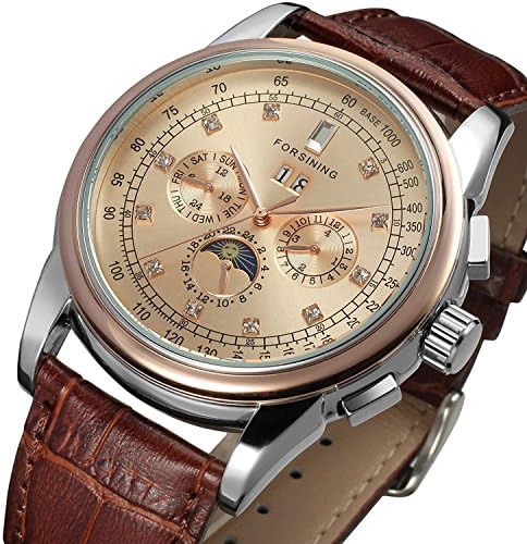 ZACK1 Luxury Mens Automatic Moon Phase Wrist Watch Brown Leather Band