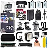 GoPro Hero 4 HERO4 Black CHDHX-401 with 64GB Memory + 3x Batteries + Travel Charger + Backpack + 60? Tripod + Head/Chest Strap + Suction Cup + Hand Glove + LED Light + Stabilizer + Case + More!