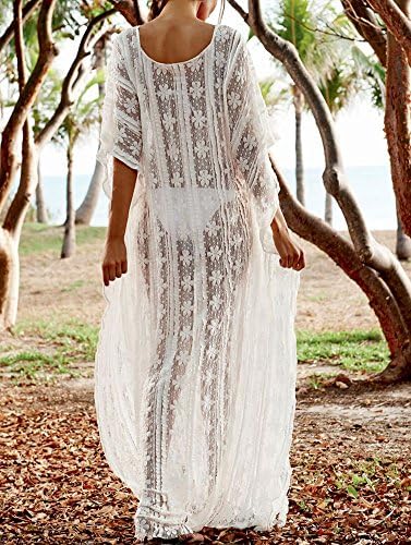Sexy Womens Perspective White Snowflake Beach Kaftan Maxi Dress (White)