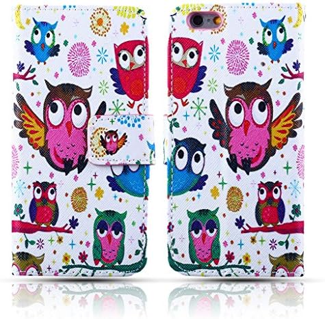 Cute Owls Wallet Leather Flip Folio Magnetic Skin Tpu Case Cover Card Slots for Apple iPhone 6 Air 4.7''