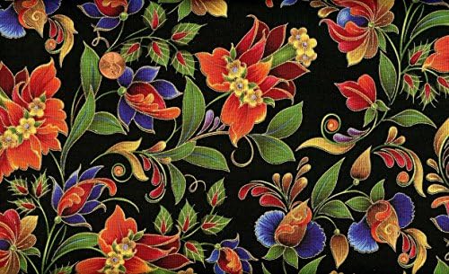 Elizabeth Studio 'Kiev' Allover Floral on Black Cotton Fabric 32"