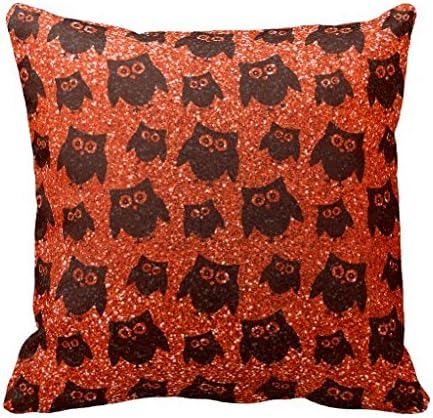 Decorative Cotton Neon orange owl glitter pattern Throw Pillow Covers