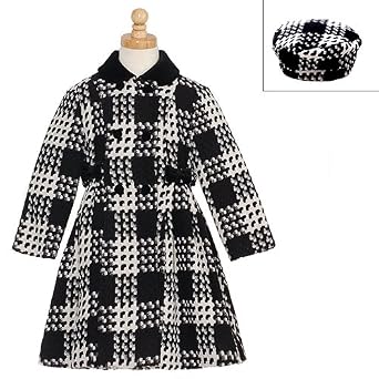 Rothschild Girl Black White Check Velvet Collar Matching Hat Coat Set