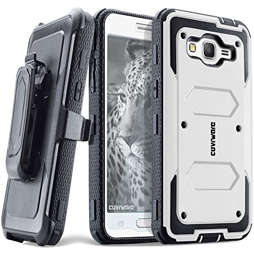 COVRWARE® Samsung Galaxy J3 / J3 V / Galaxy Amp Prime / Express Prime [Aegis Series] w/ Built-in [Screen Protector] Heavy Duty Full-body Rugged Holster Armor Case [Belt Swivel Clip][Kickstand], White